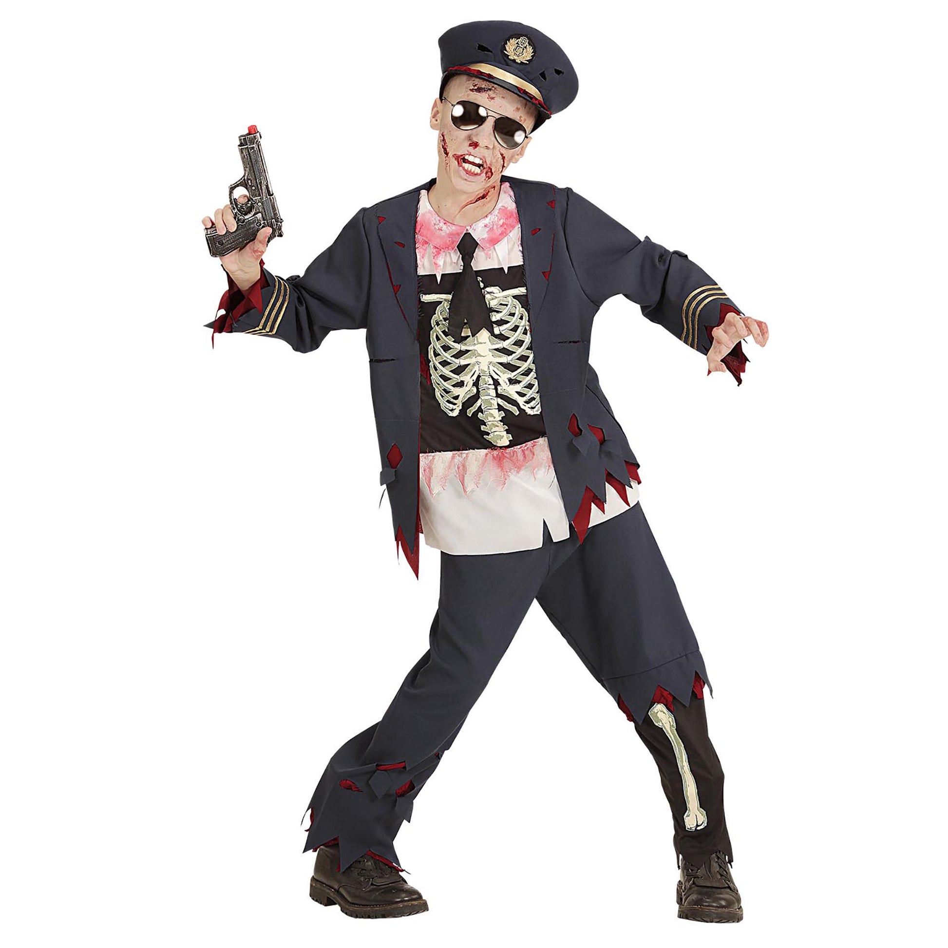 "ZOMBIE POLIZIST" (Jacke mit Hemd, Hose, Hut) – Vorderansicht