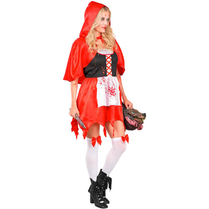 "ZOMBIE ROTKÄPPCHEN" (Kleid, Umhang mit Kapuze, halterlose Strümpfe mit Schleife) – Ansicht 4