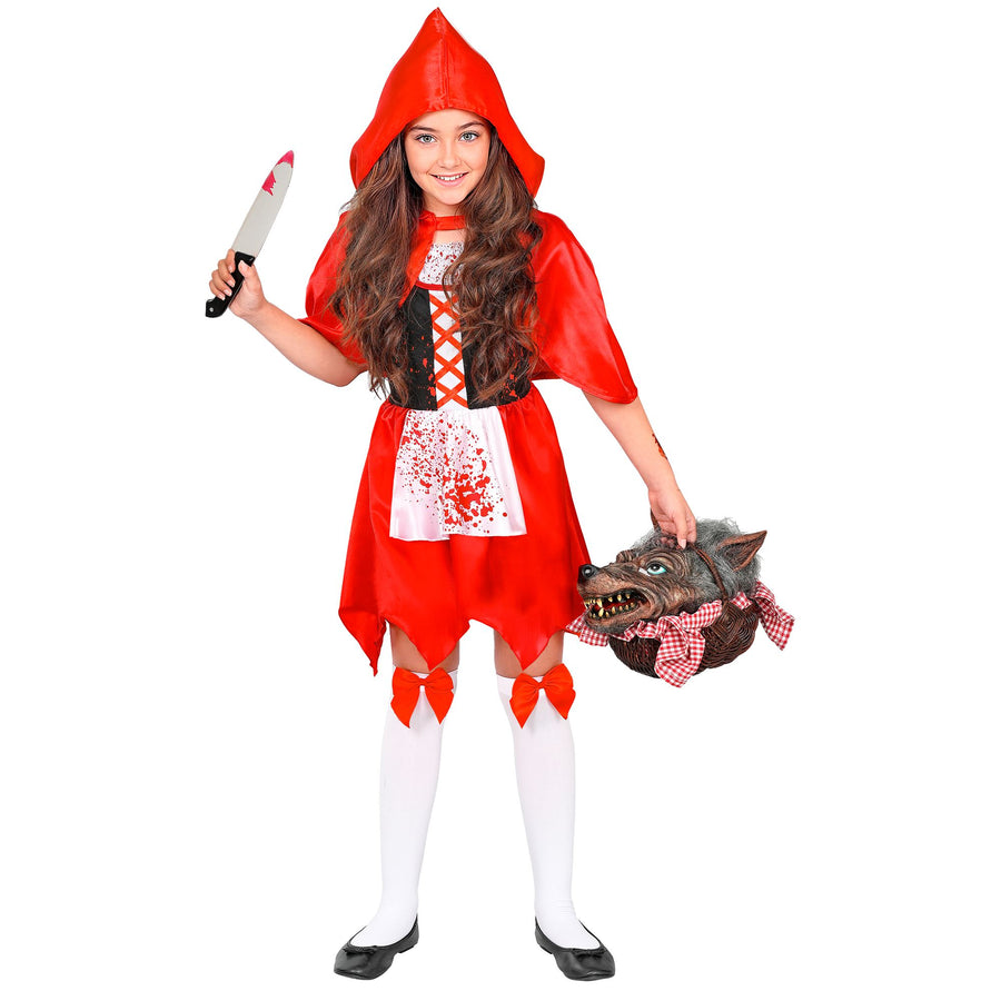 "ZOMBIE ROTKÄPPCHEN" (Kleid, Umhang mit Kapuze, halterlose Strümpfe mit Schleife) – Vorderansicht