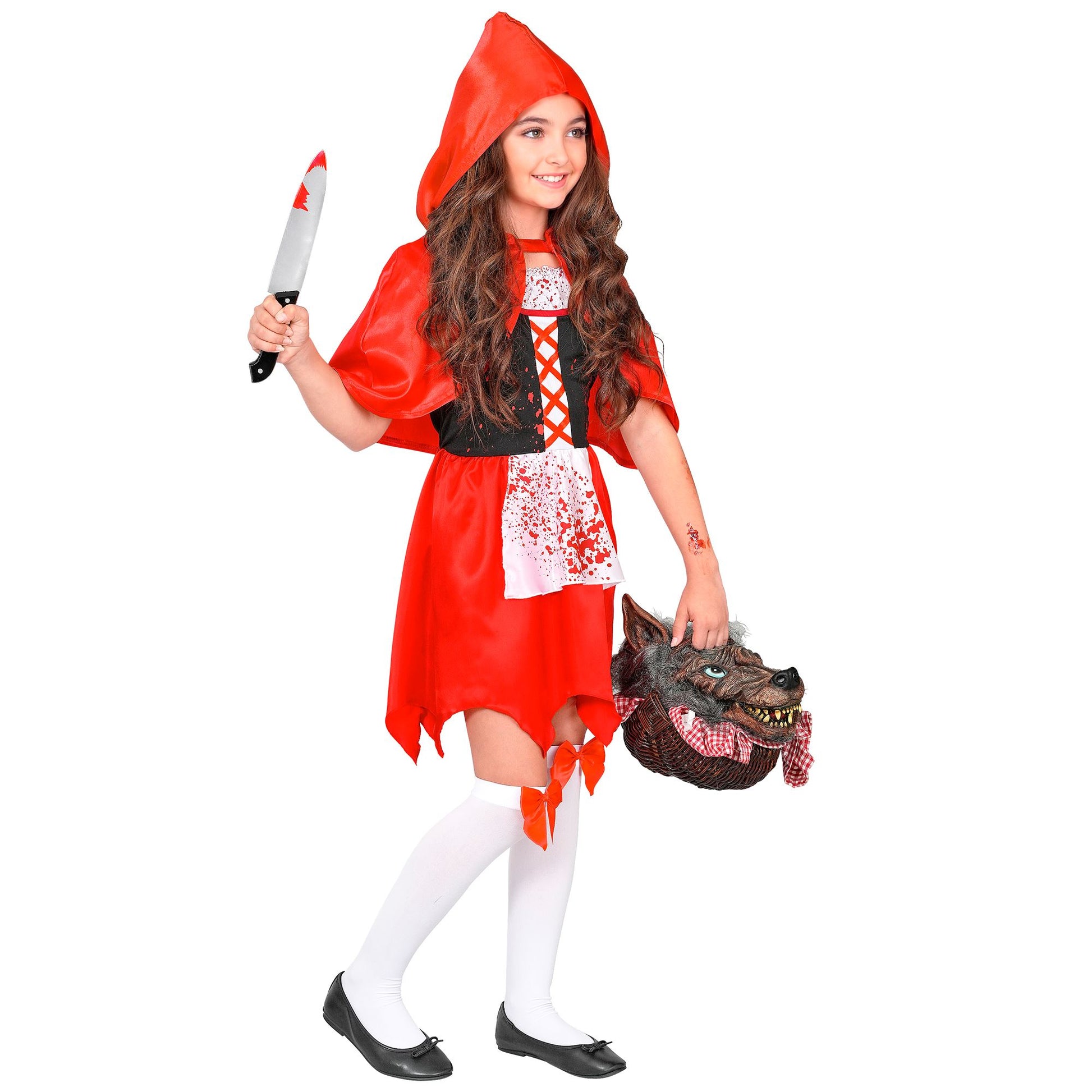 "ZOMBIE ROTKÄPPCHEN" (Kleid, Umhang mit Kapuze, halterlose Strümpfe mit Schleife) – Ansicht 4