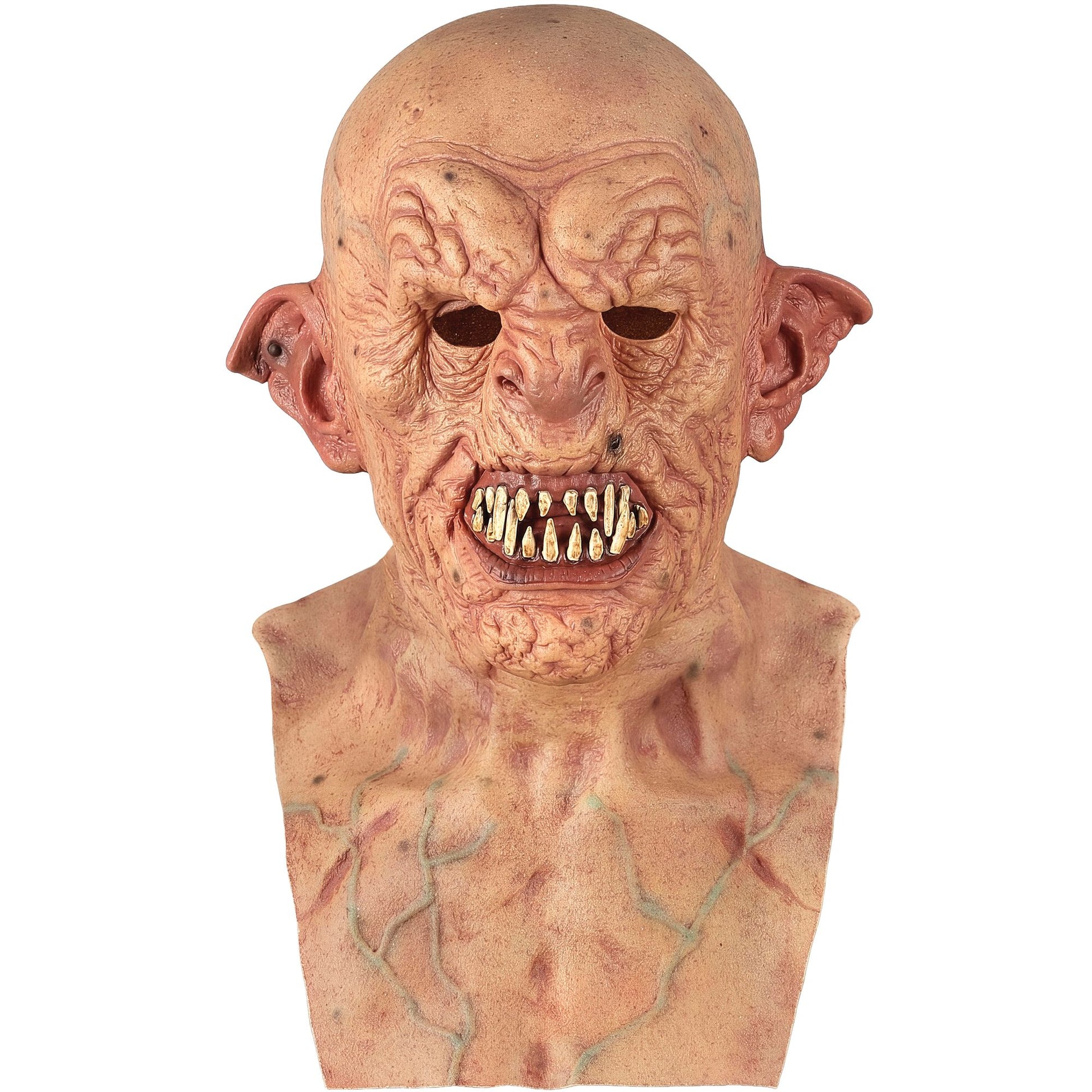 "ZOMBIE VOLLKOPFMASKE MIT NACKEN & BRUST" Silikonoptik – Vorderansicht