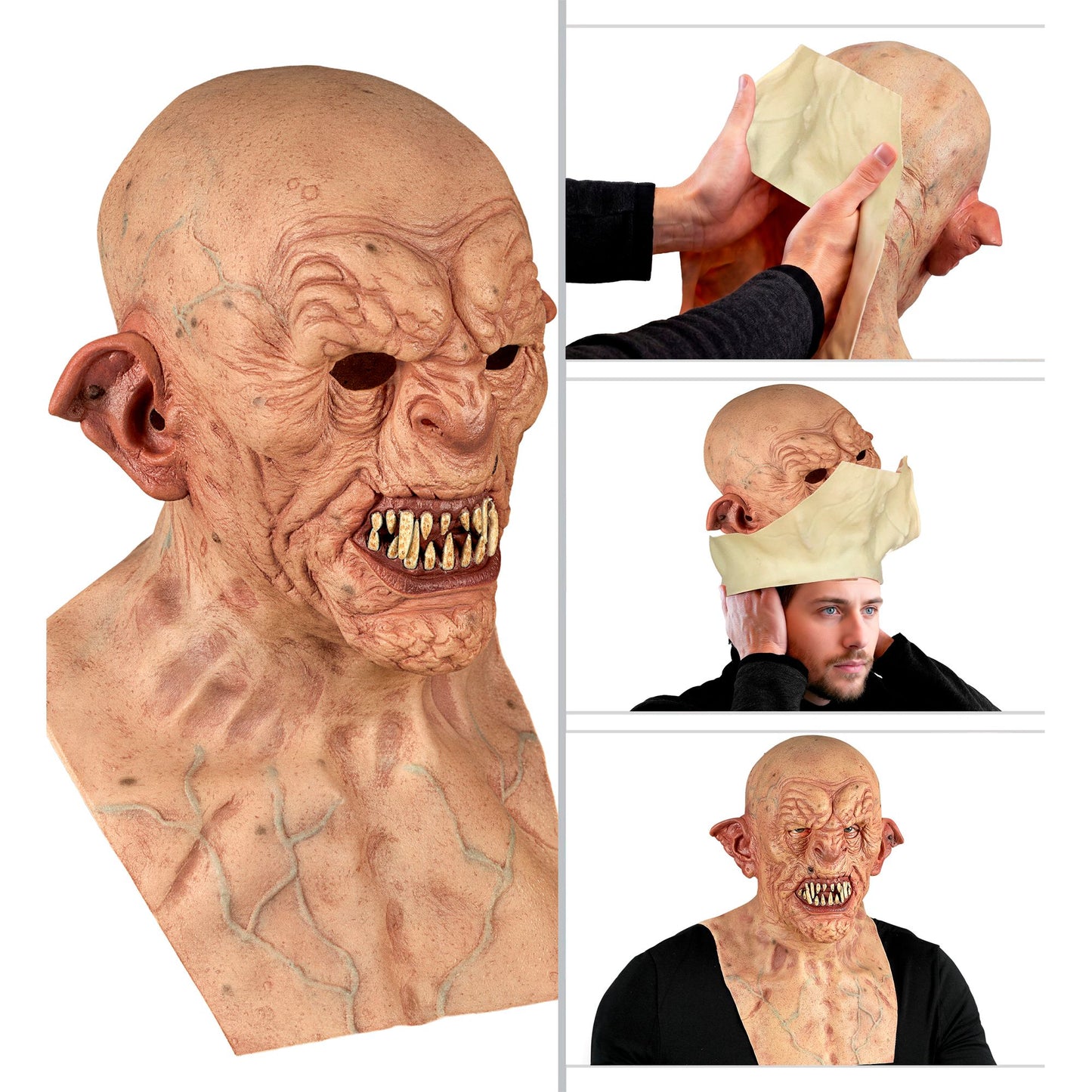 "ZOMBIE VOLLKOPFMASKE MIT NACKEN & BRUST" Silikonoptik – Detailansicht