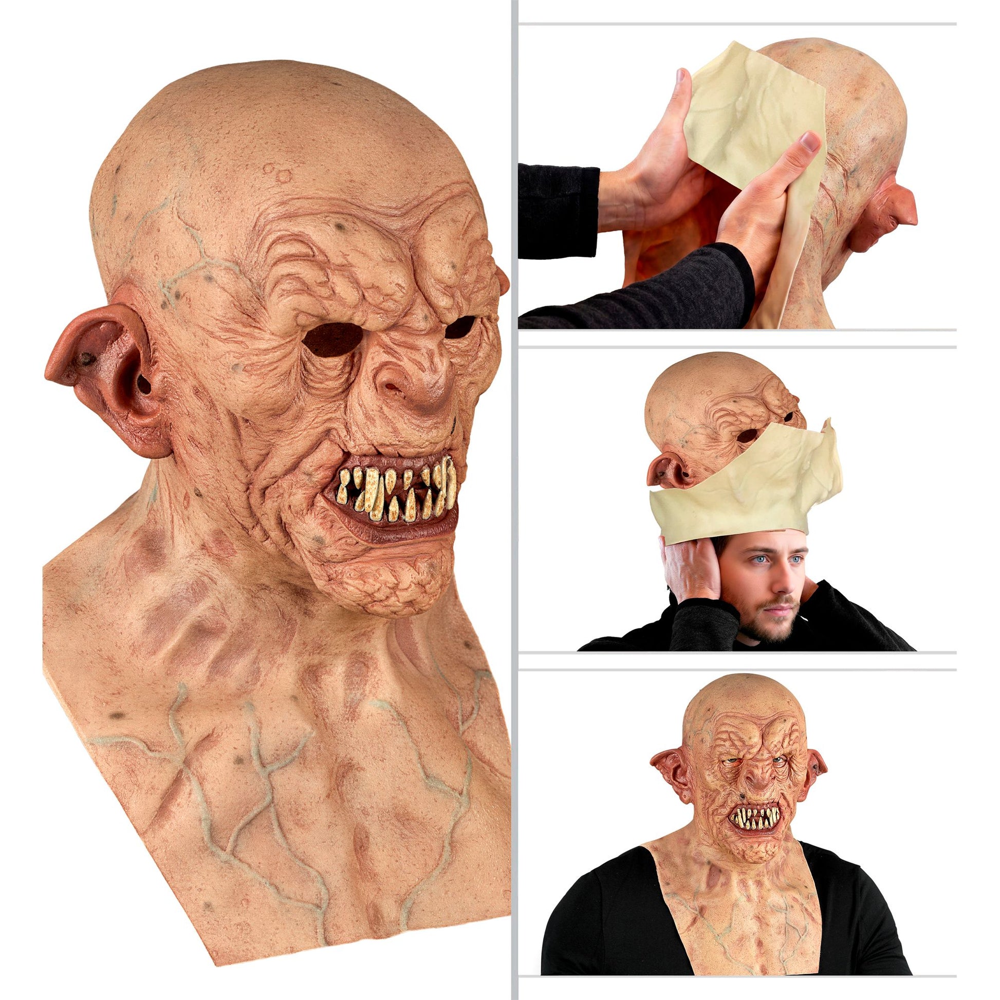 "ZOMBIE VOLLKOPFMASKE MIT NACKEN & BRUST" Silikonoptik – Detailansicht