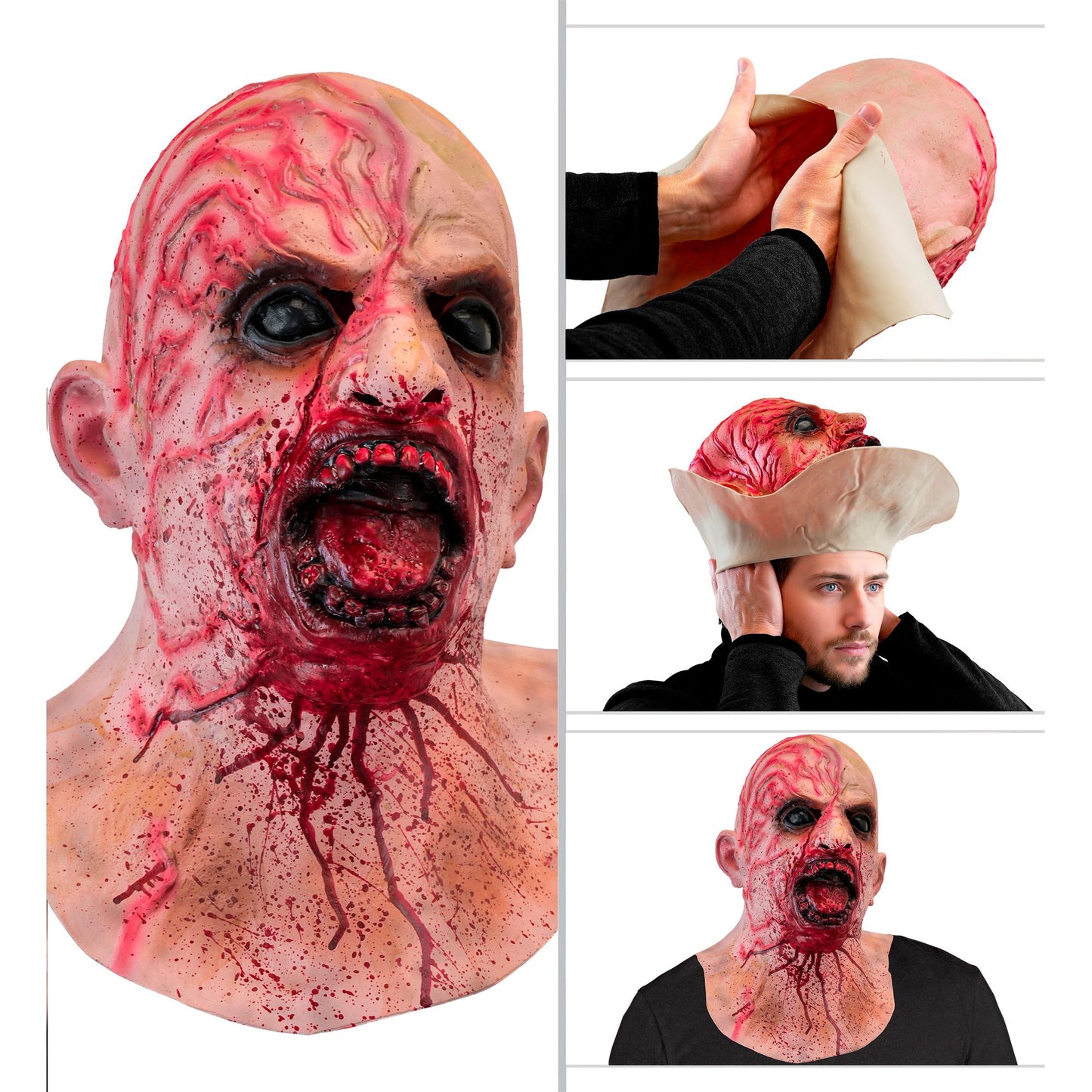 "ZOMBIE VOLLKOPFMASKE MIT NACKEN UND HALS AUS LATEX" – Detailansicht