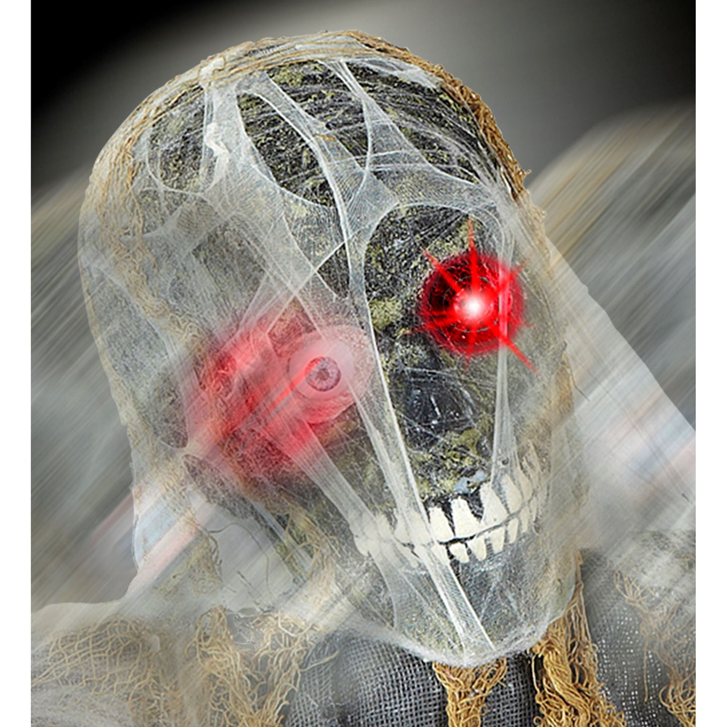 "ZOMBIESKELETT GROUNDBREAKER MIT SICH BEWEGENDEM KOPF UND ARMEN, LEUCHTENDEM AUGE UND GRUSELIGER LACHE" geräuschaktiviert - 120 cm – Detailansicht