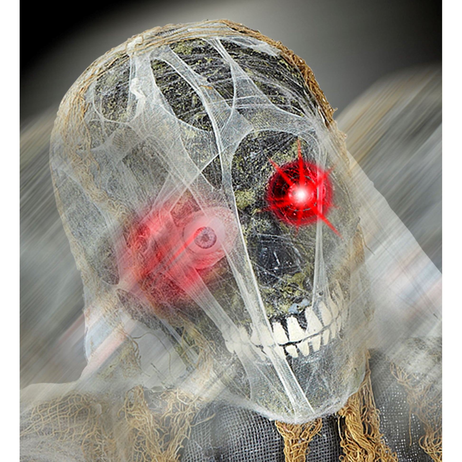 "ZOMBIESKELETT GROUNDBREAKER MIT SICH BEWEGENDEM KOPF UND ARMEN, LEUCHTENDEM AUGE UND GRUSELIGER LACHE" geräuschaktiviert - 120 cm – Detailansicht
