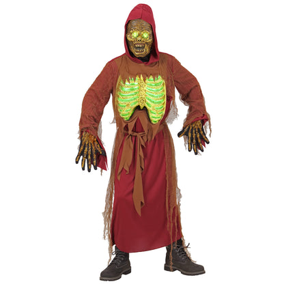 "ZOMBIESKELETT" (Robe mit Kapuze, Gürtel, Maske & Brustpanzer mit Lichteffekt) – Detailansicht
