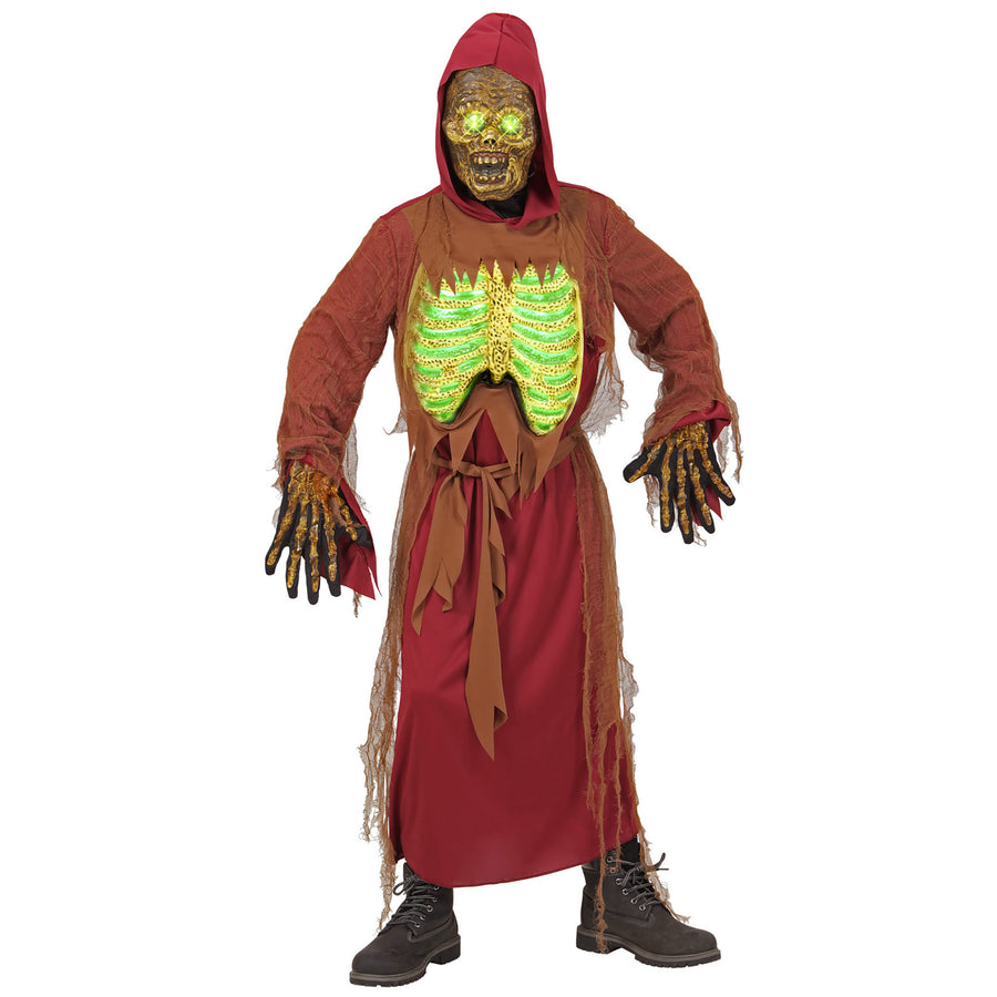 "ZOMBIESKELETT" (Robe mit Kapuze, Gürtel, Maske & Brustpanzer mit Lichteffekt) – Detailansicht