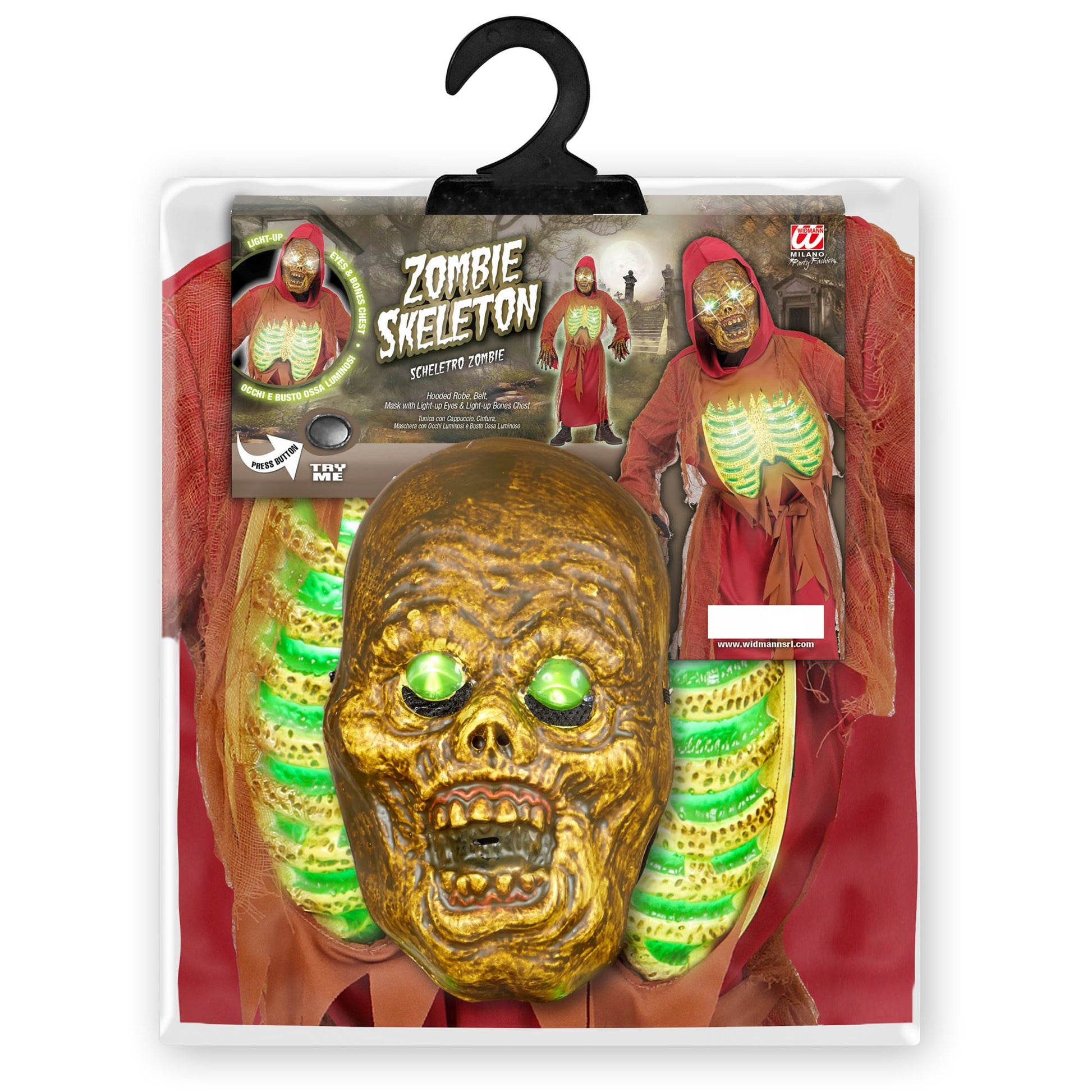 "ZOMBIESKELETT" (Robe mit Kapuze, Gürtel, Maske & Brustpanzer mit Lichteffekt) – Ansicht 3
