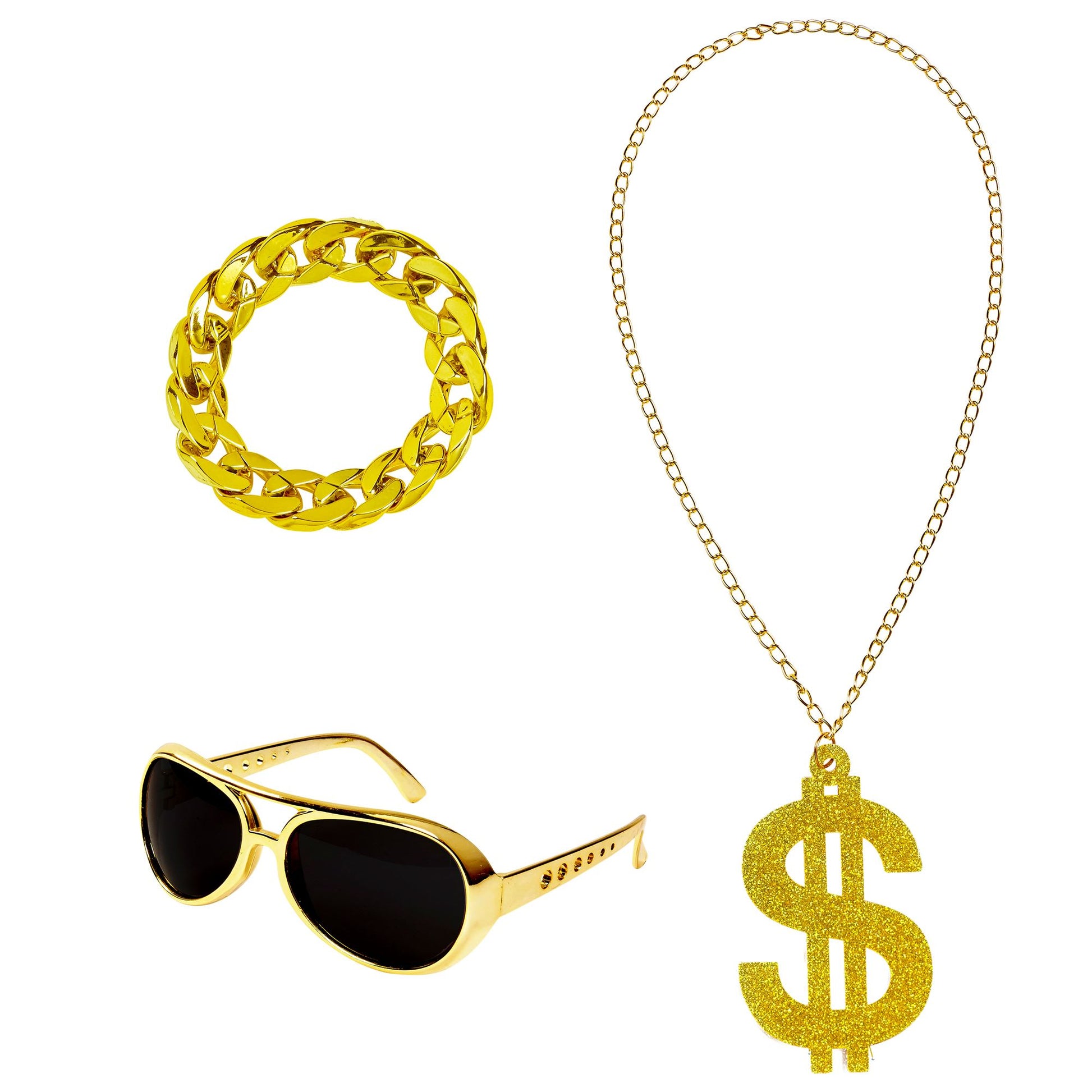 "ZUHÄLTER" (goldene Sonnenbrille, goldene Dollar Kette, goldenes Armband) – Ansicht 3