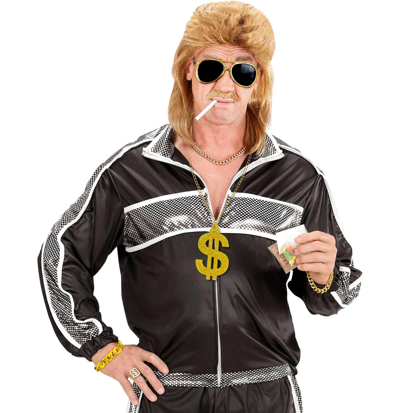 "ZUHÄLTER" (goldene Sonnenbrille, goldene Dollar Kette, goldenes Armband) – Ansicht 4