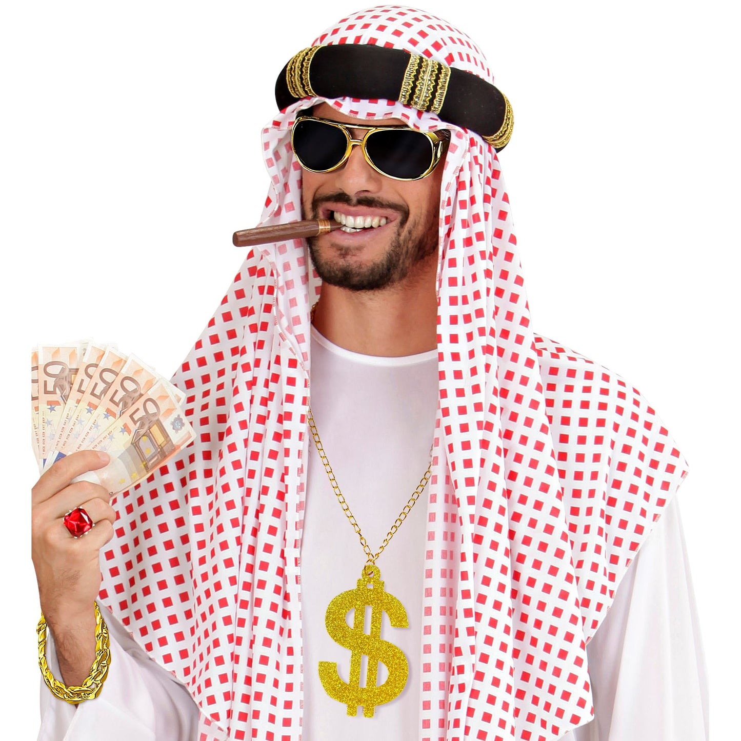 "ZUHÄLTER" (goldene Sonnenbrille, goldene Dollar Kette, goldenes Armband) – Ansicht 5