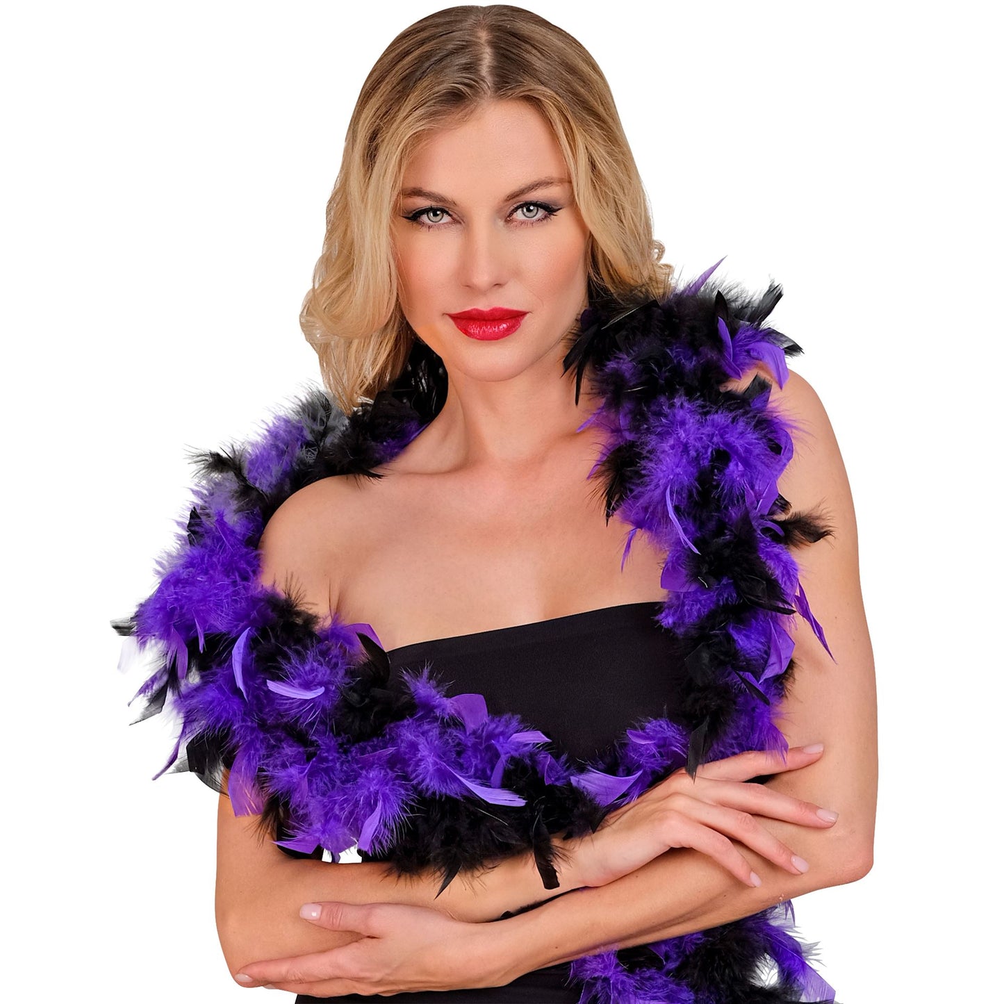 "ZWEIFARBIGE FEDERBOA" violett/schwarz - 1,80 m - 50 g – Vorderansicht