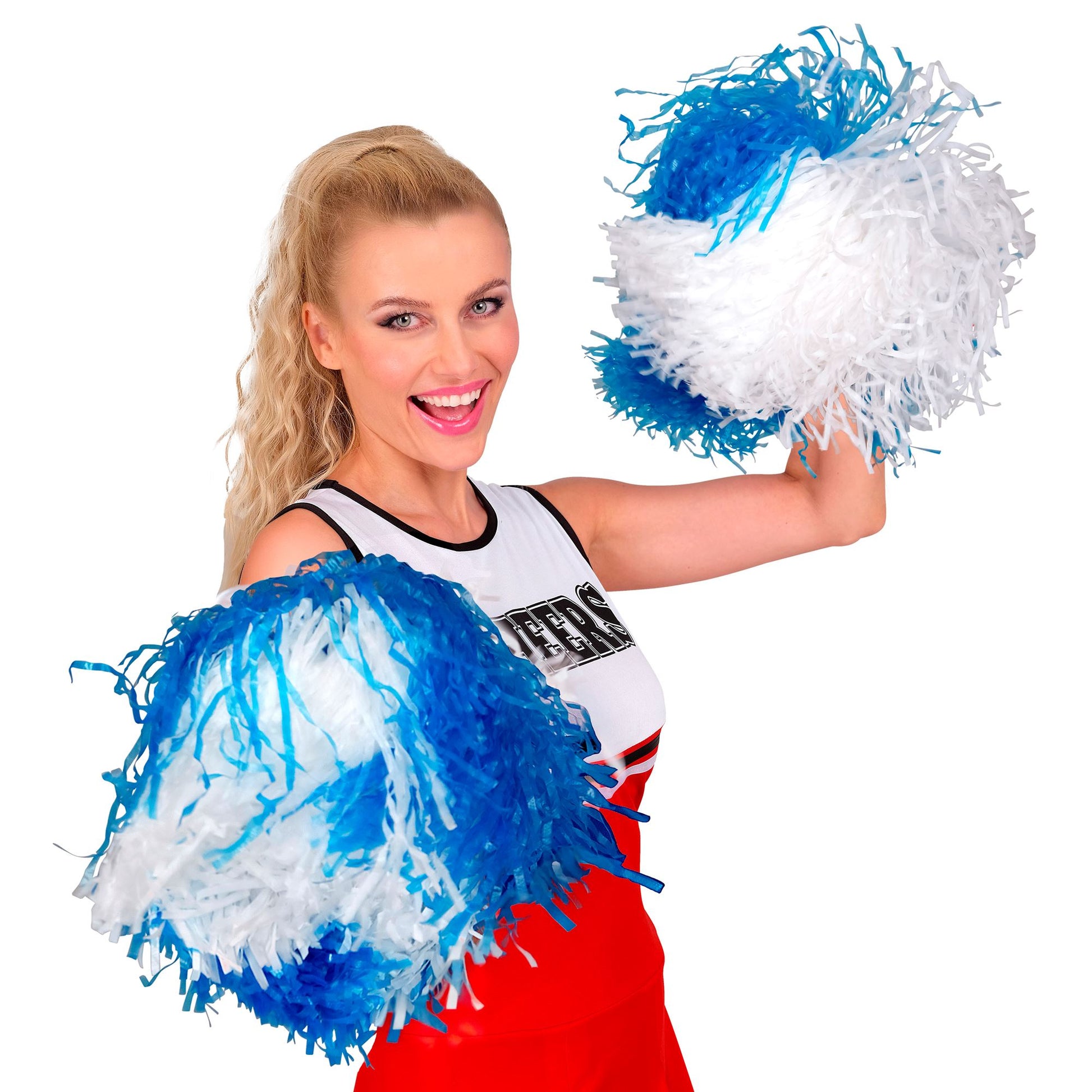 "ZWEIFARBIGE POM POM" weiß/blau – Detailansicht
