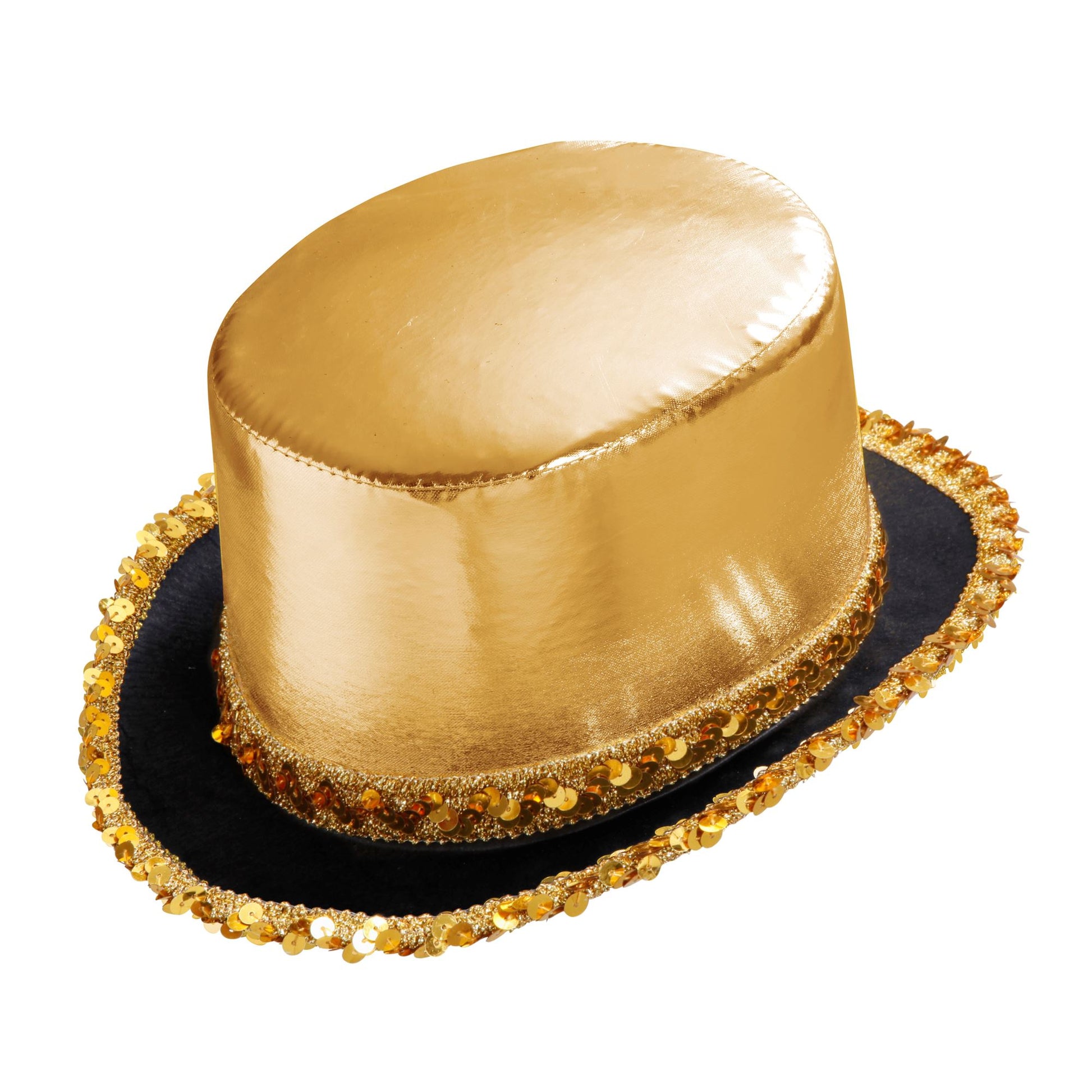 "ZYLINDER LAMÉ GOLD MIT PAILLETTENVERZIERUNG" 11 cm – Vorderansicht