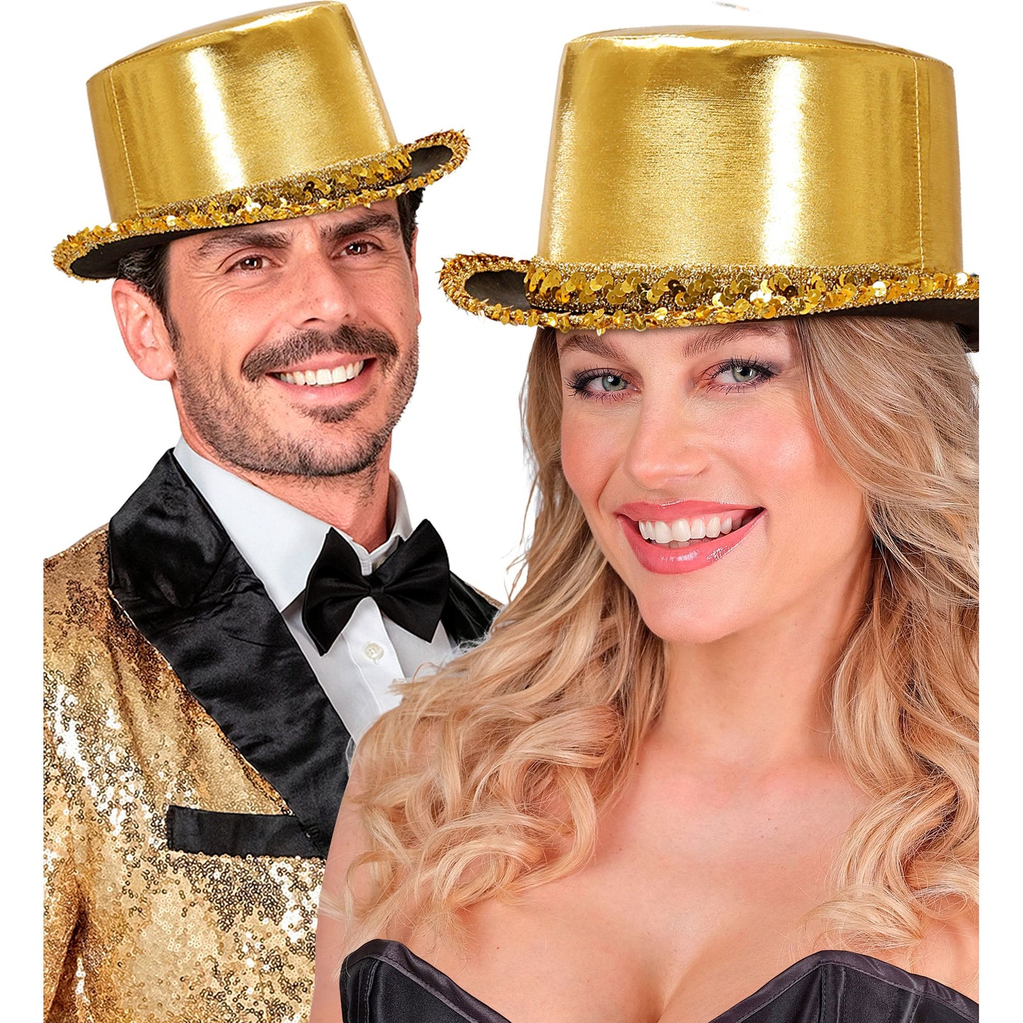 "ZYLINDER LAMÉ GOLD MIT PAILLETTENVERZIERUNG" 11 cm – Detailansicht