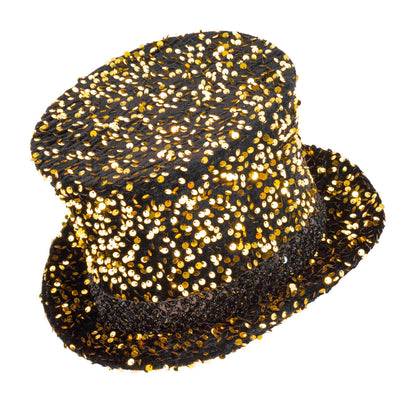 "ZYLINDER PAILLETTEN SCHWARZ/GOLD" 18 cm – Vorderansicht