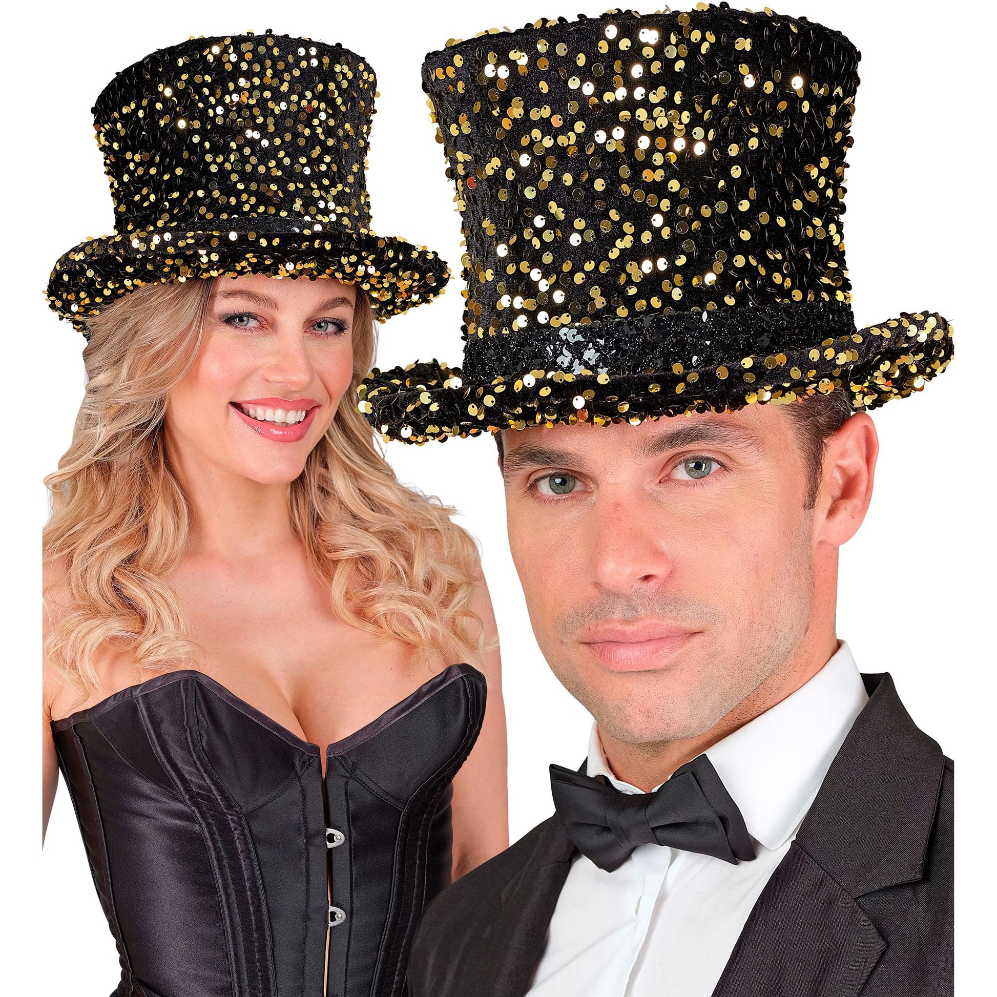 "ZYLINDER PAILLETTEN SCHWARZ/GOLD" 18 cm – Ansicht 4