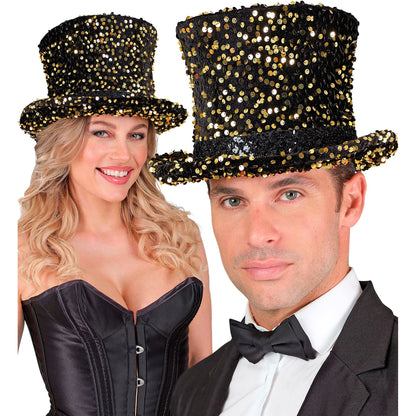 "ZYLINDER PAILLETTEN SCHWARZ/GOLD" 18 cm – Ansicht 4