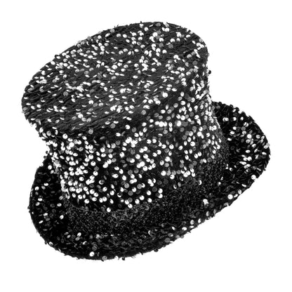 "ZYLINDER PAILLETTEN SCHWARZ/SILBER" 18 cm – Vorderansicht