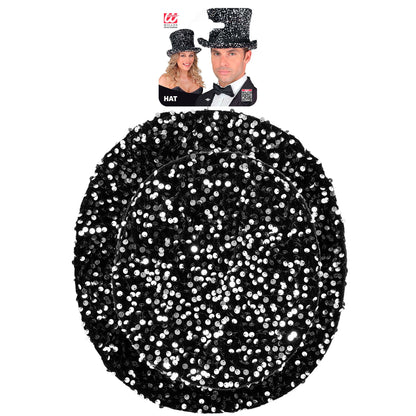"ZYLINDER PAILLETTEN SCHWARZ/SILBER" 18 cm – Detailansicht