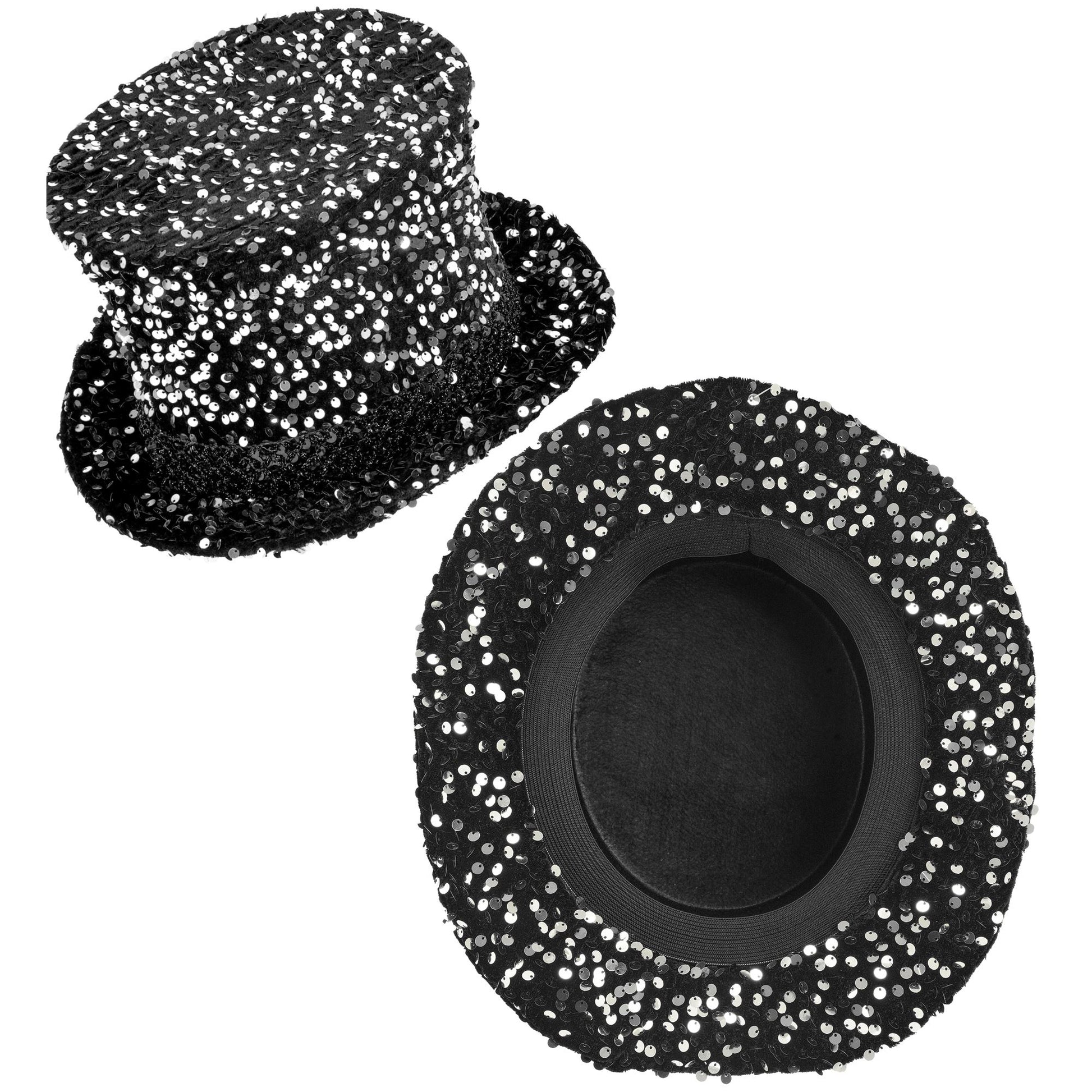 "ZYLINDER PAILLETTEN SCHWARZ/SILBER" 18 cm – Ansicht 3