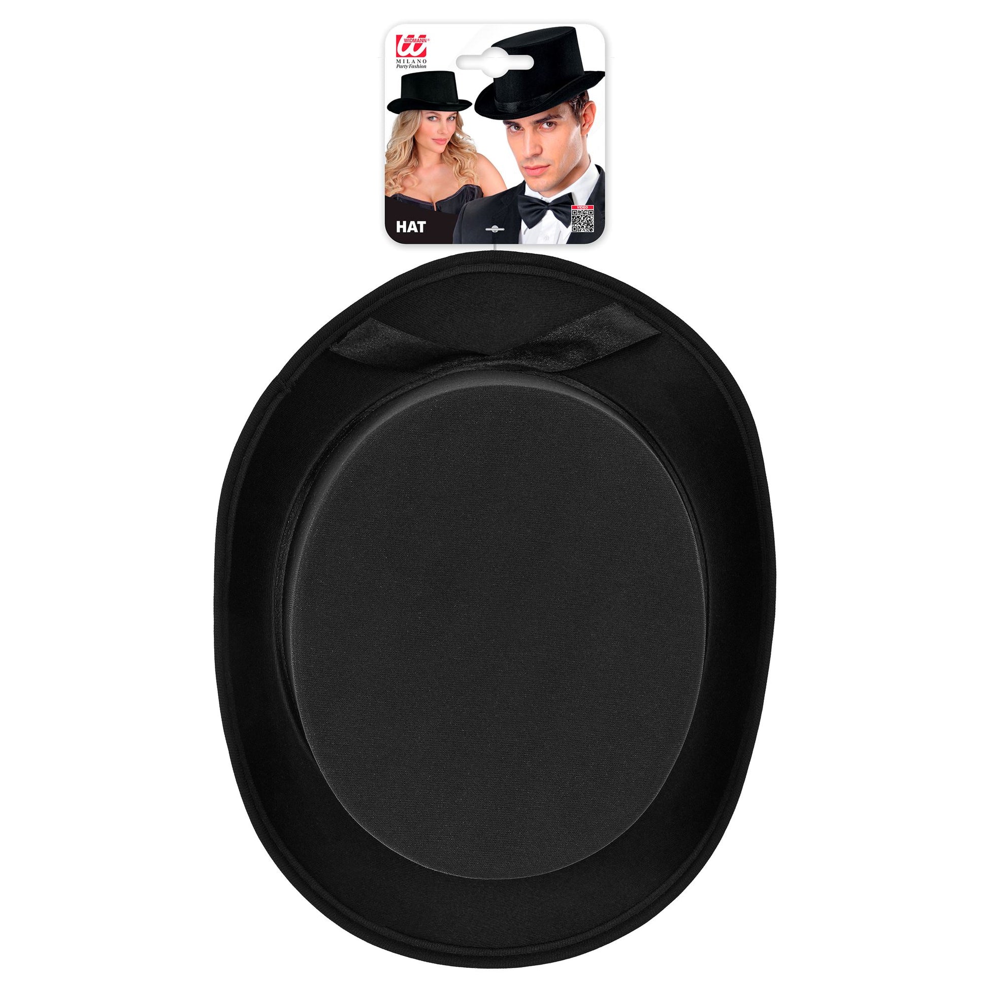"ZYLINDER SCHWARZ AUS SATIN" 13 cm - Größe 60 cm – Detailansicht